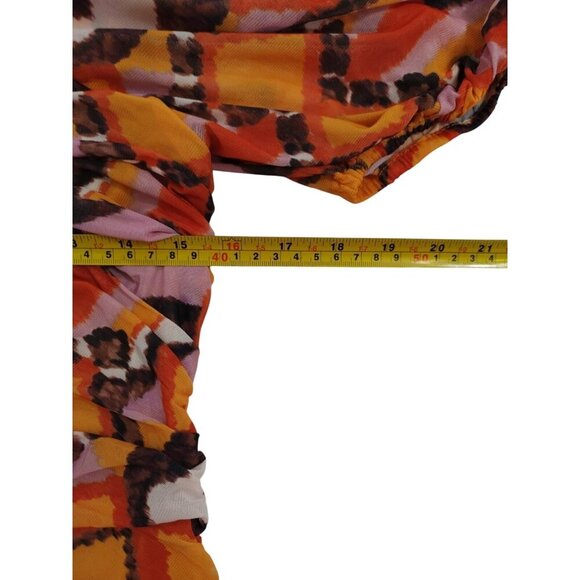 Colorful printed peplum top with puff sleeves, size M, DR2, polyester blend. - Picture 7 of 8